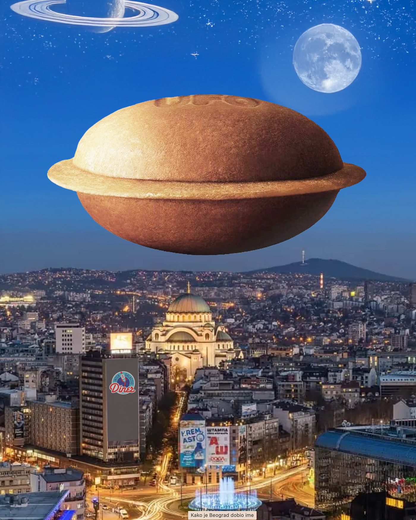 UFO burger iznad Hrama Svetog Save — Intergalactic Diner Beograd